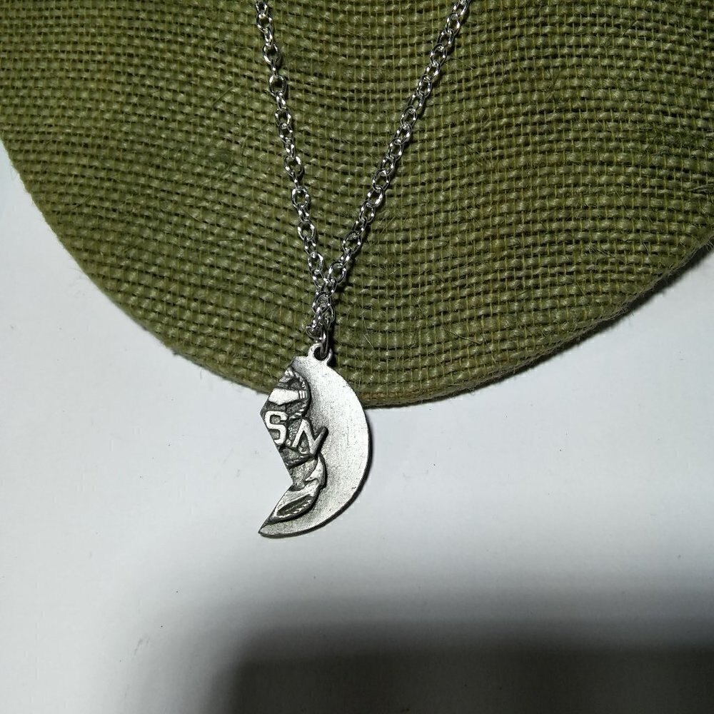 Women`s silver tone us navy couple`s love heart ne